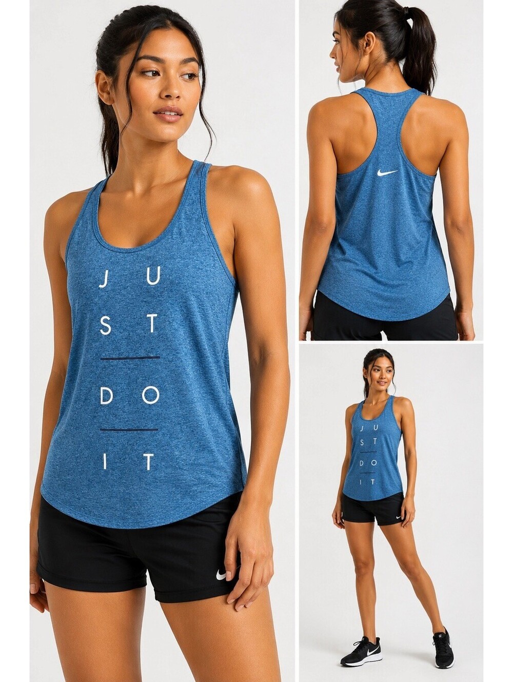 Nike Dri-FIT Just Do It Tank Top Womens M Blue Heather Racerback Athletic NWOT